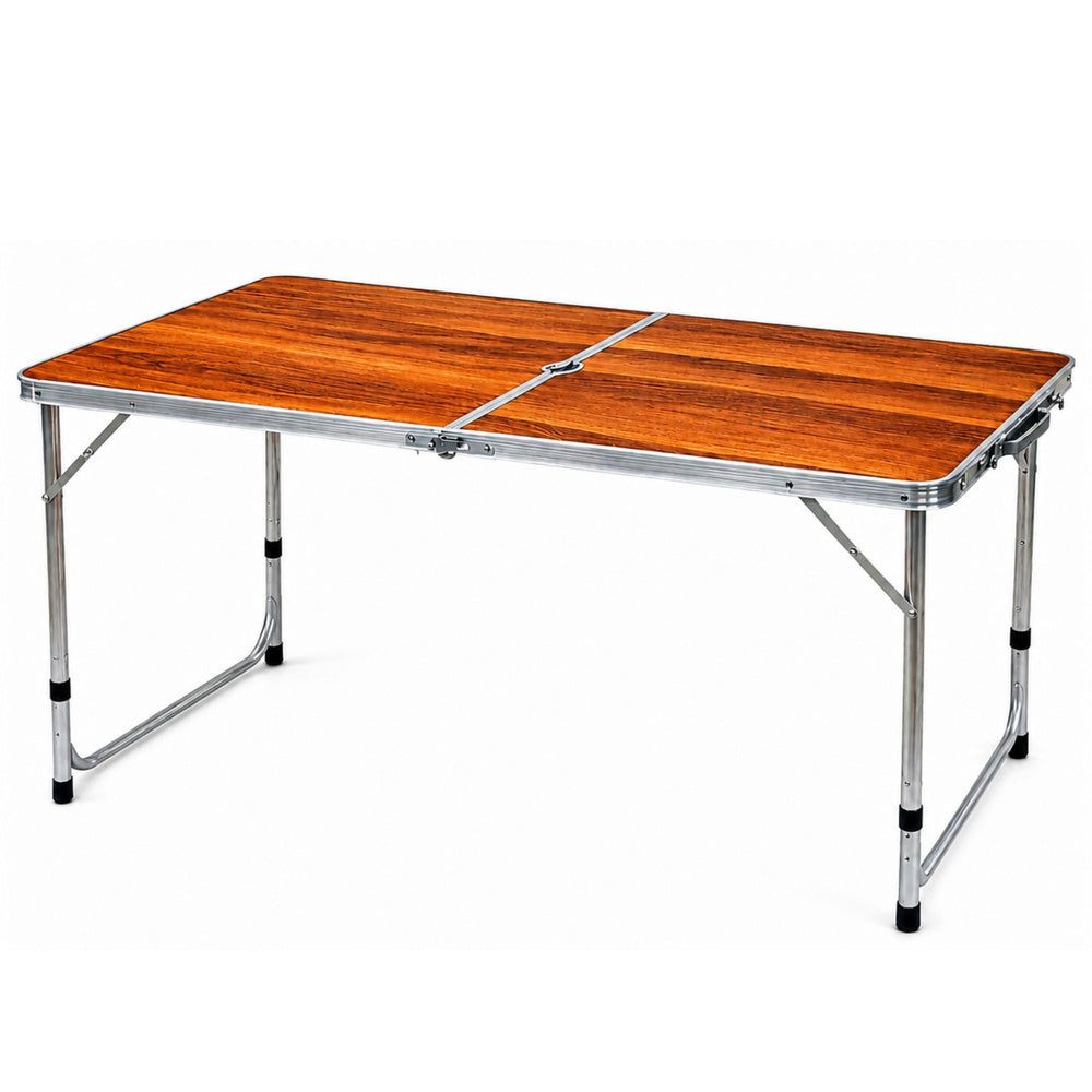 Folding Camping Table Adjustable Height Suitcase Wood