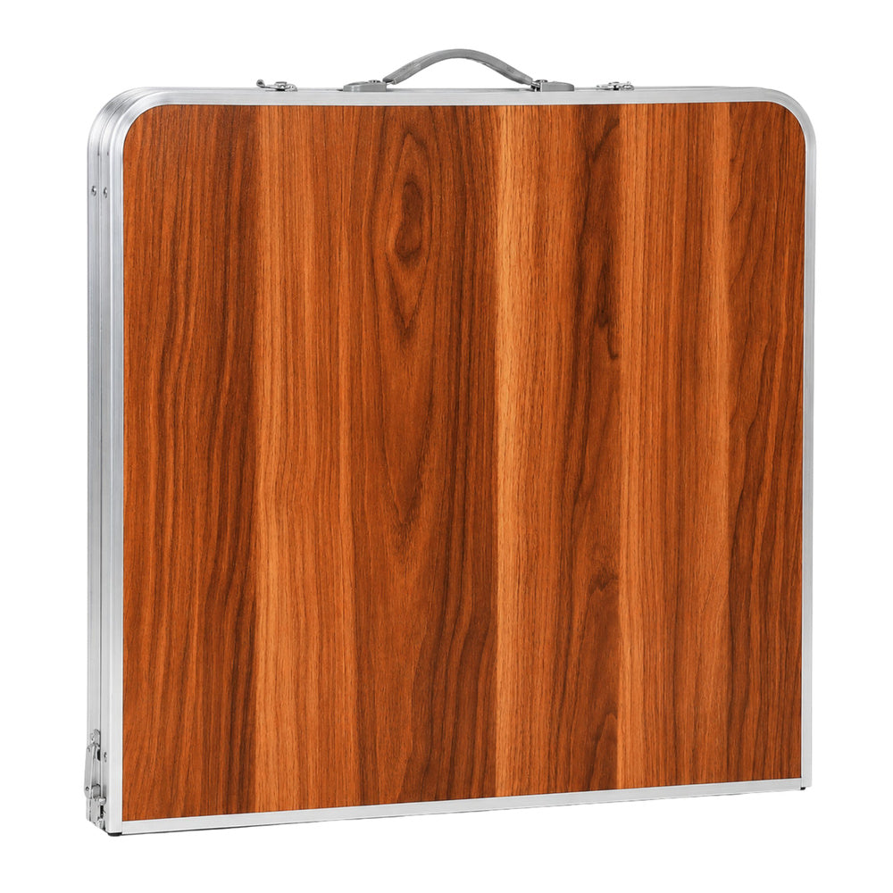 Folding Camping Table Adjustable Height Suitcase Wood