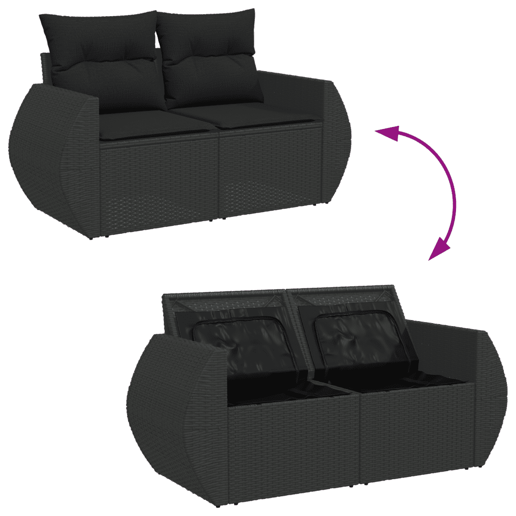 6-dijelni set vrtnih sofa s jastucima crni od poliratana Crna