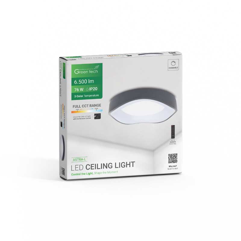 Smart plafonjera Green Tech ASTRA-L metalna 76W, 3CCT s daljinskim up., fi 52cm