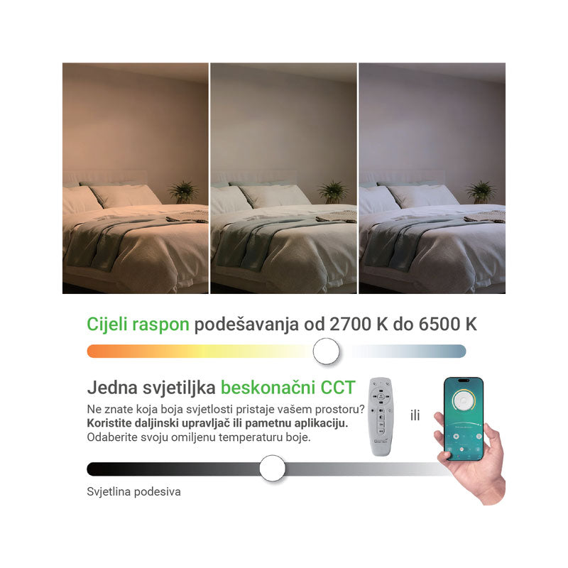 Smart dekorativna visilica Green Tech 100W, 3CCT, dim, APP + daljinski upravljač