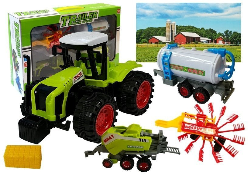 Traktor za igru sa cisternom i beračicom sijena - zeleni