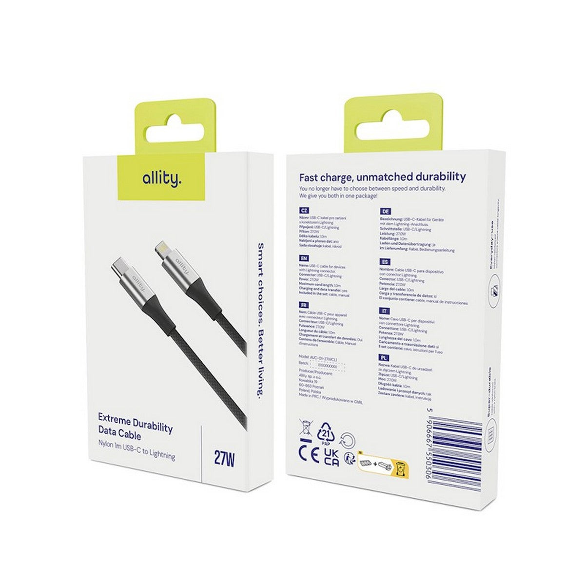 ALLITY kabel AUC-01 USB-C - Lightning 1,0 m 27W CRNI