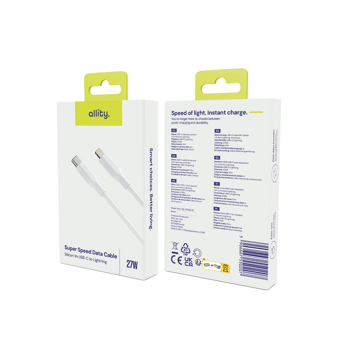 ALLITY kabel AUC-02 USB-C - Lightning 1,0 m 27W BIJELI