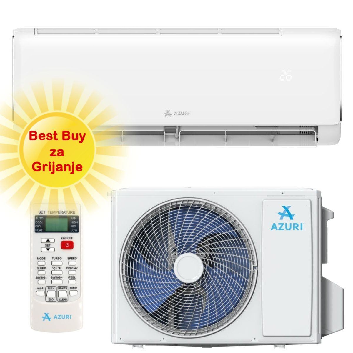 AZURI KLIMA UREĐAJ 3,5 kW AZI-WK35XA- Aries Inverter, za prostor do 35m2, A++ energetska klasa, Wi-Fi, R-32