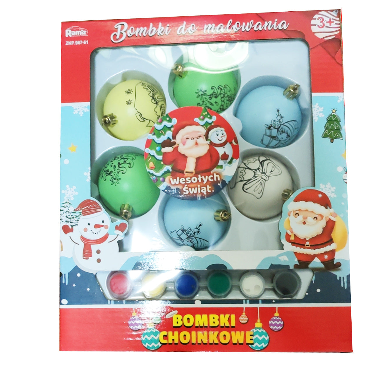 Set od 6 kuglica za bor sa bojama za oslikvanje