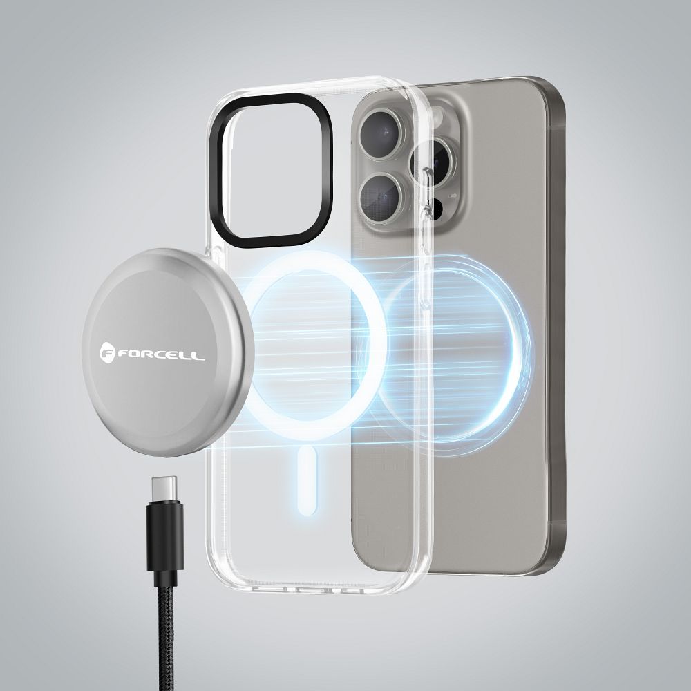 Forcell F-Energy Smart Charge USB C Qi2 15W MagSafe kompatibilan punjač s odvojivim kabelom od 150cm -srebrni