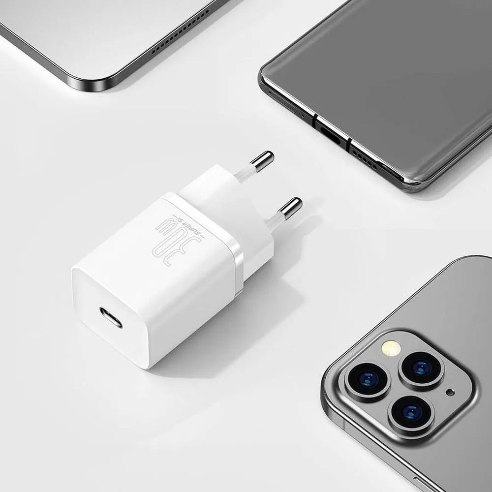 BASEUS zidni punjač Type C Super Si Quick Charger IC PD 30W bijeli CCSUP-J02/CCCJG30CE