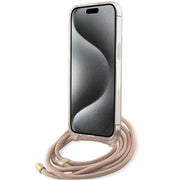 Originalna GUESS Hardcase GUHCP15SHC4SEP torbica za iPhone 15/14/13 (Crossbody Cord 4G Print / pink)