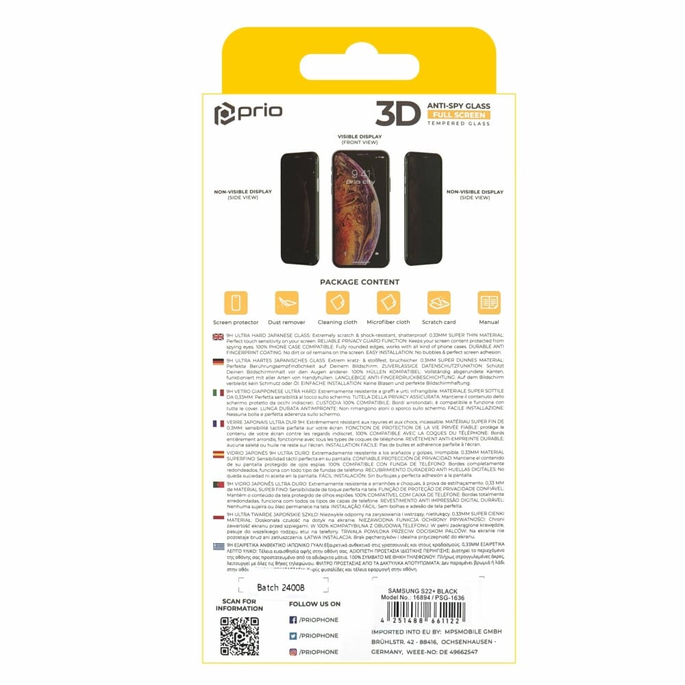 Prio 3D Anti-Spy kaljeno staklo za Samsung S22+ crno