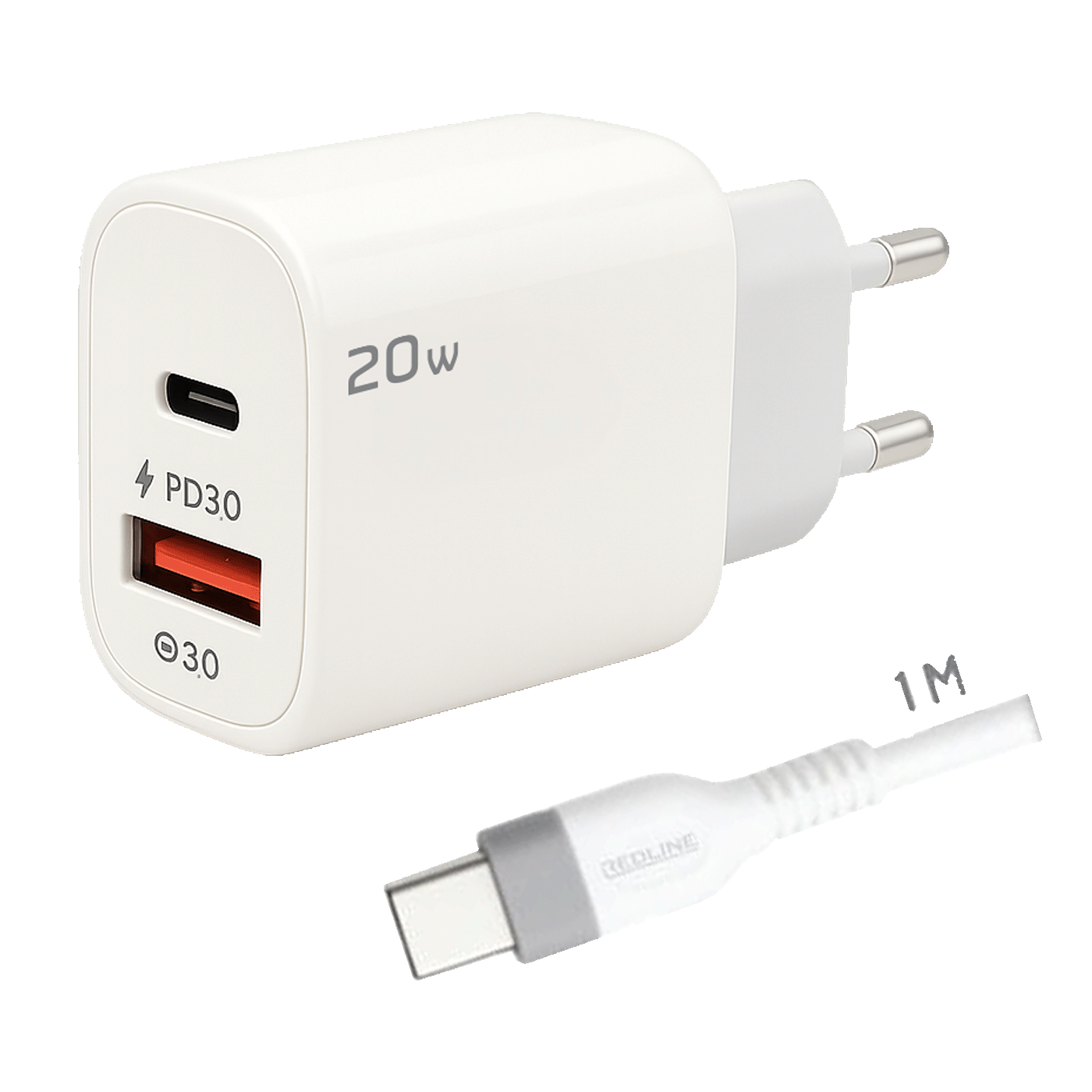 REDLINE Punjač sa USB-C kablom, 1 x USB-A, 1 x USB-C, 20W - GL20AC+CC-1M