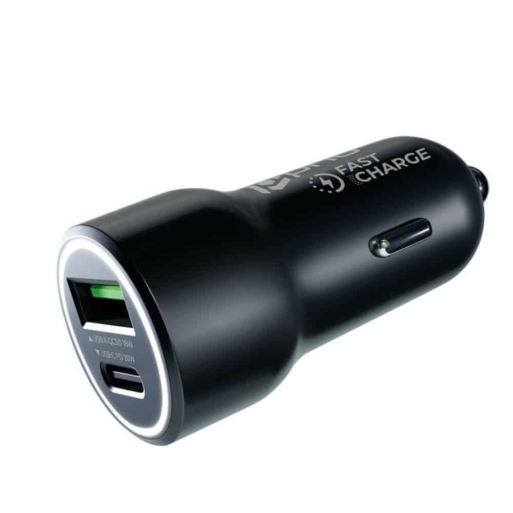 Prio Fast Charge Car Charger 20W PD (USB C) + QC 3.0 (USB A) black