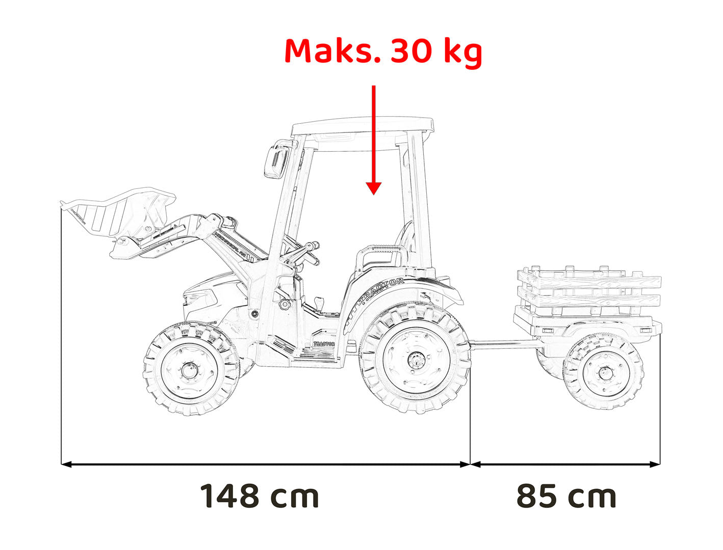 Traktor na akumulator s prikolicom MEGA D68 - plavi
