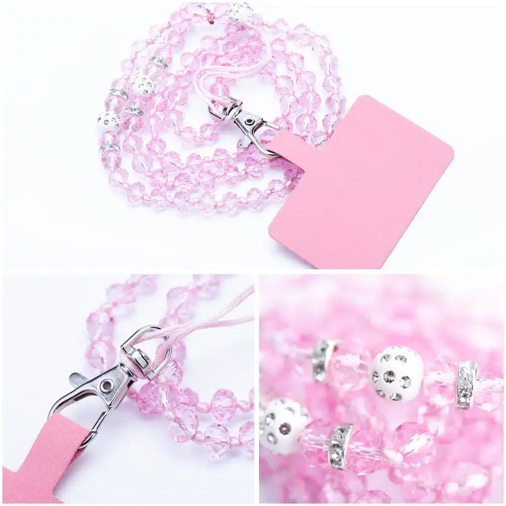 Privjesak za telefon CRYSTAL DIAMOND / dužina kabla 74cm (37cm u omči) / oko vrata svijetloružičasta