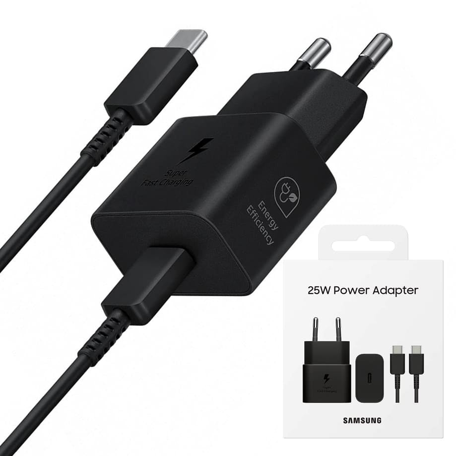 Samsung - Originalni zidni punjač T2510 (EP-T2510XBEGEU) - Type-C 25W super brzo punjenje s kabelom USB-C - crni
