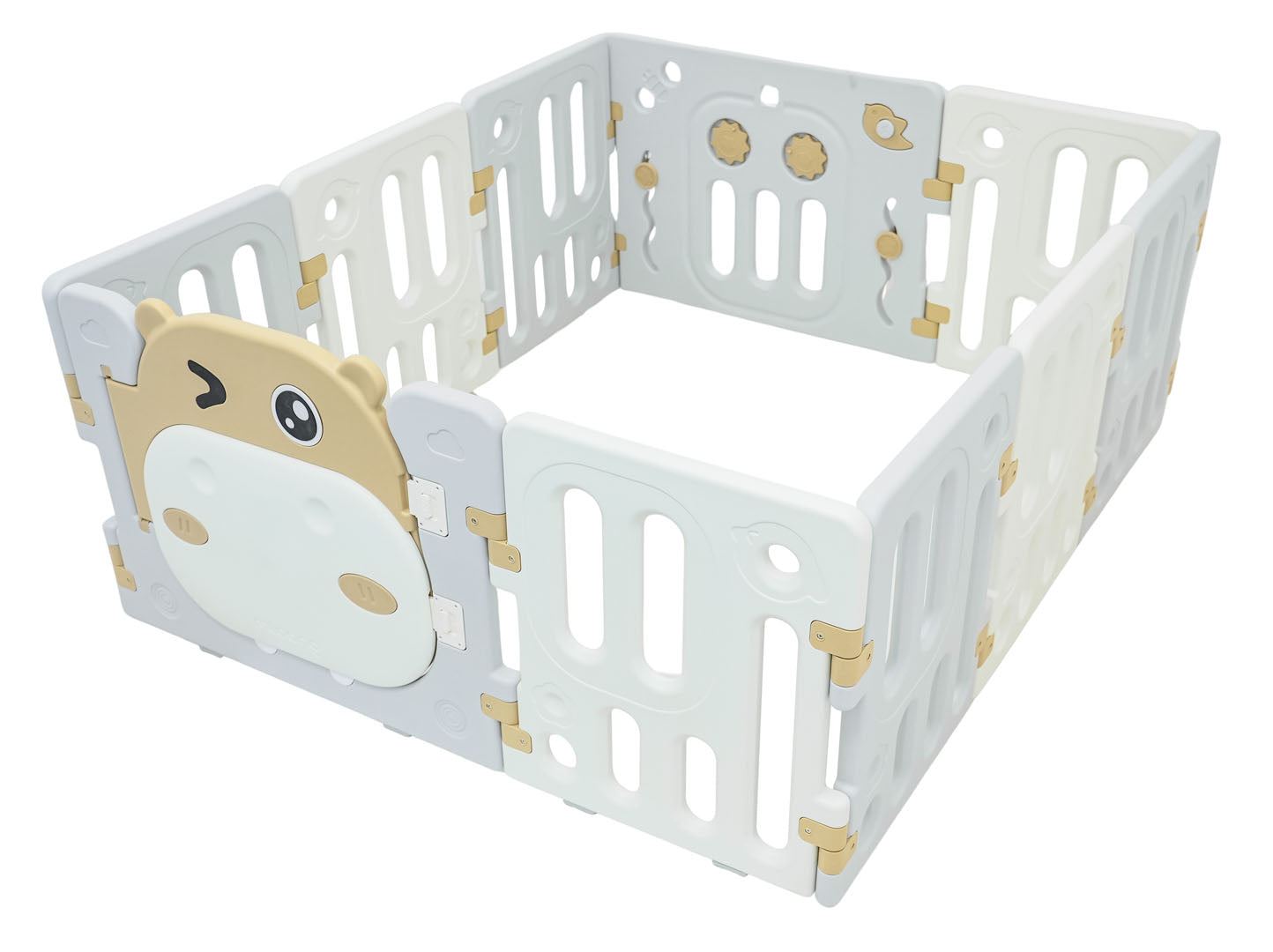 Modularna ogradica za bebe sa lopticama Hippo - bijelo/smeđa