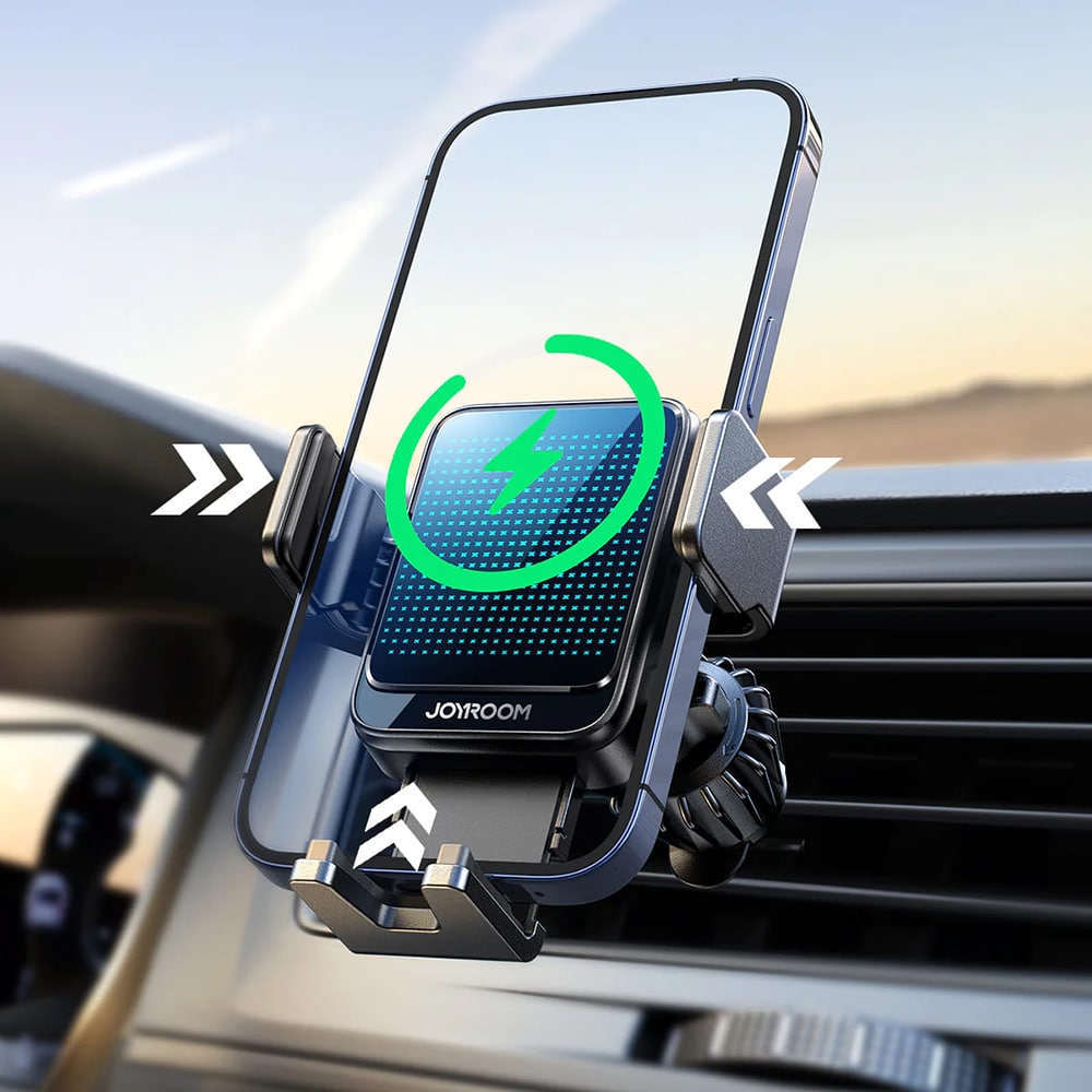 JoyRoom - Držač za automobil s bežičnim punjenjem (JR-ZS341) - s gradijentnim svjetlom- za ventilacijski otvor- 15 W - crni