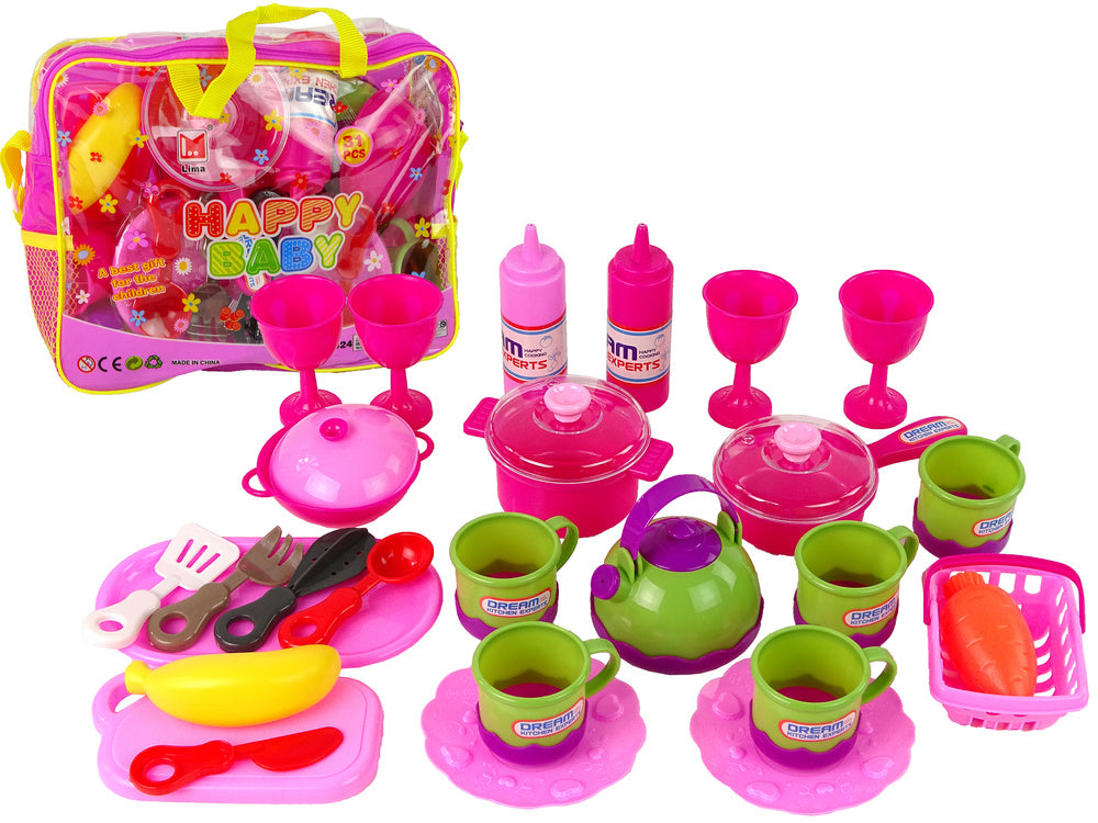 Veliki set kuhinjskog pribora u torbi - 31 element - rozi