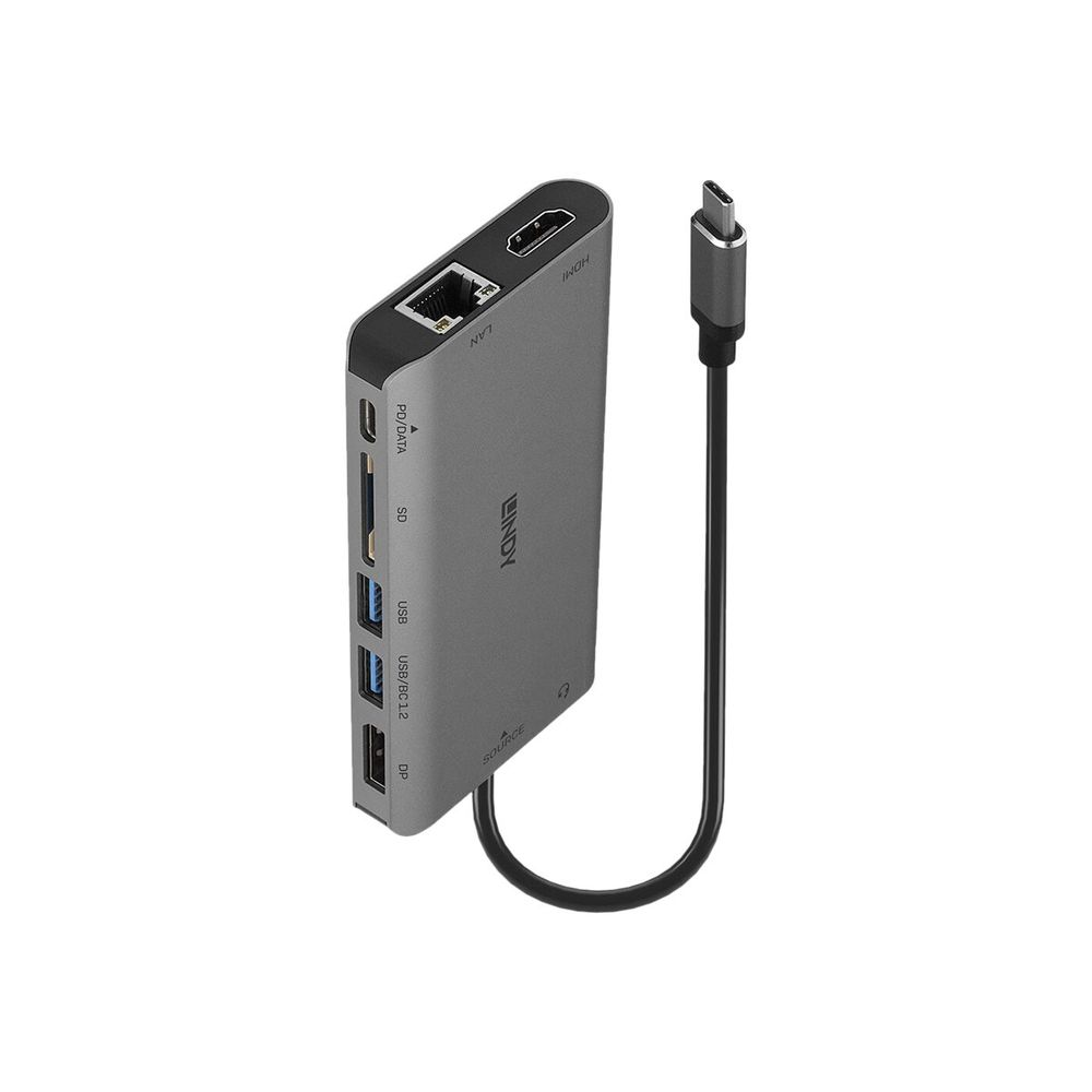 Lindy 43323 priključna stanica i replikator porta za prijenosno računalo Žičano USB 3.2 Gen 1 (3.1 Gen 1) Type-C Crno, Sivo