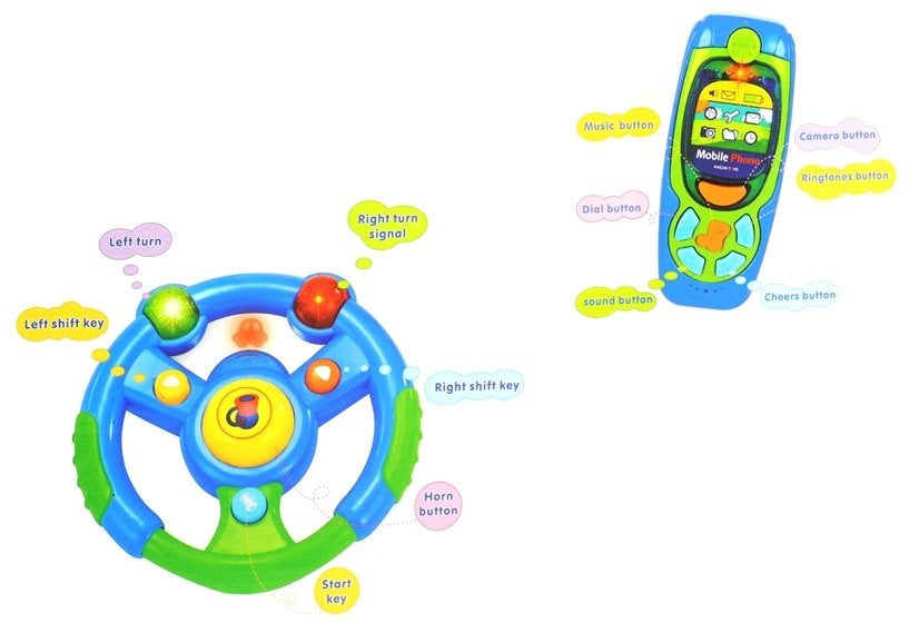 Set za dječji auto, ključevi, volan, mobitel - plavo/zeleni
