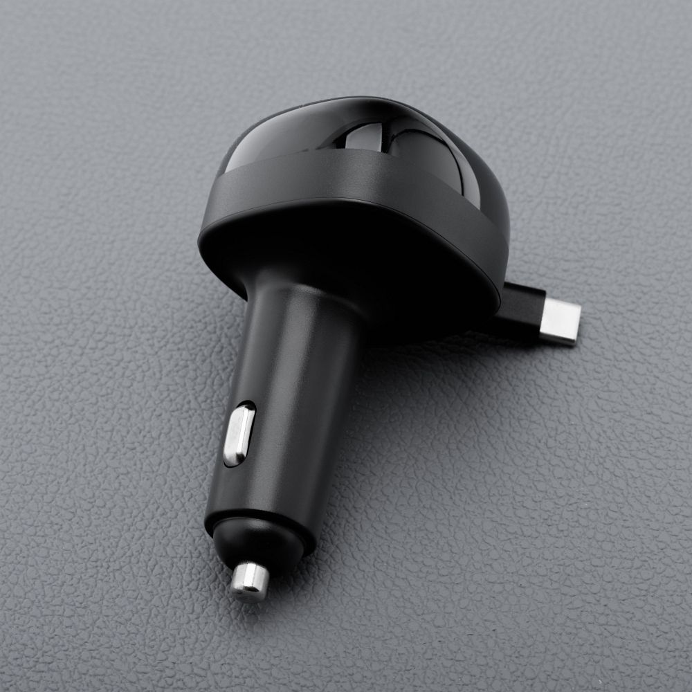 Auto punjač Forcell F-Energy Alu USB C + USB A + uvlačivi kabel USB C PD QC4.0 SFC2.0 3A 75W crni