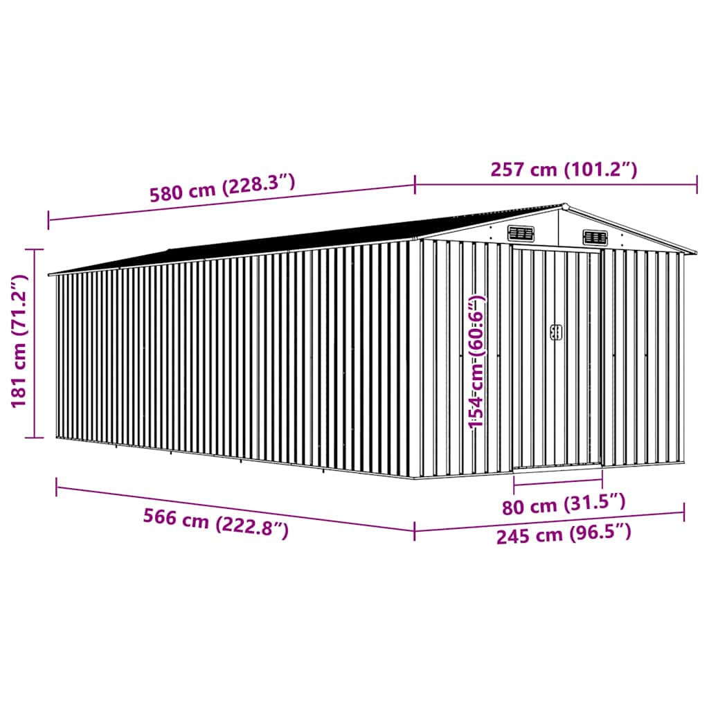 Vrtno spremište 257 x 580 x 181 cm metalno antracit