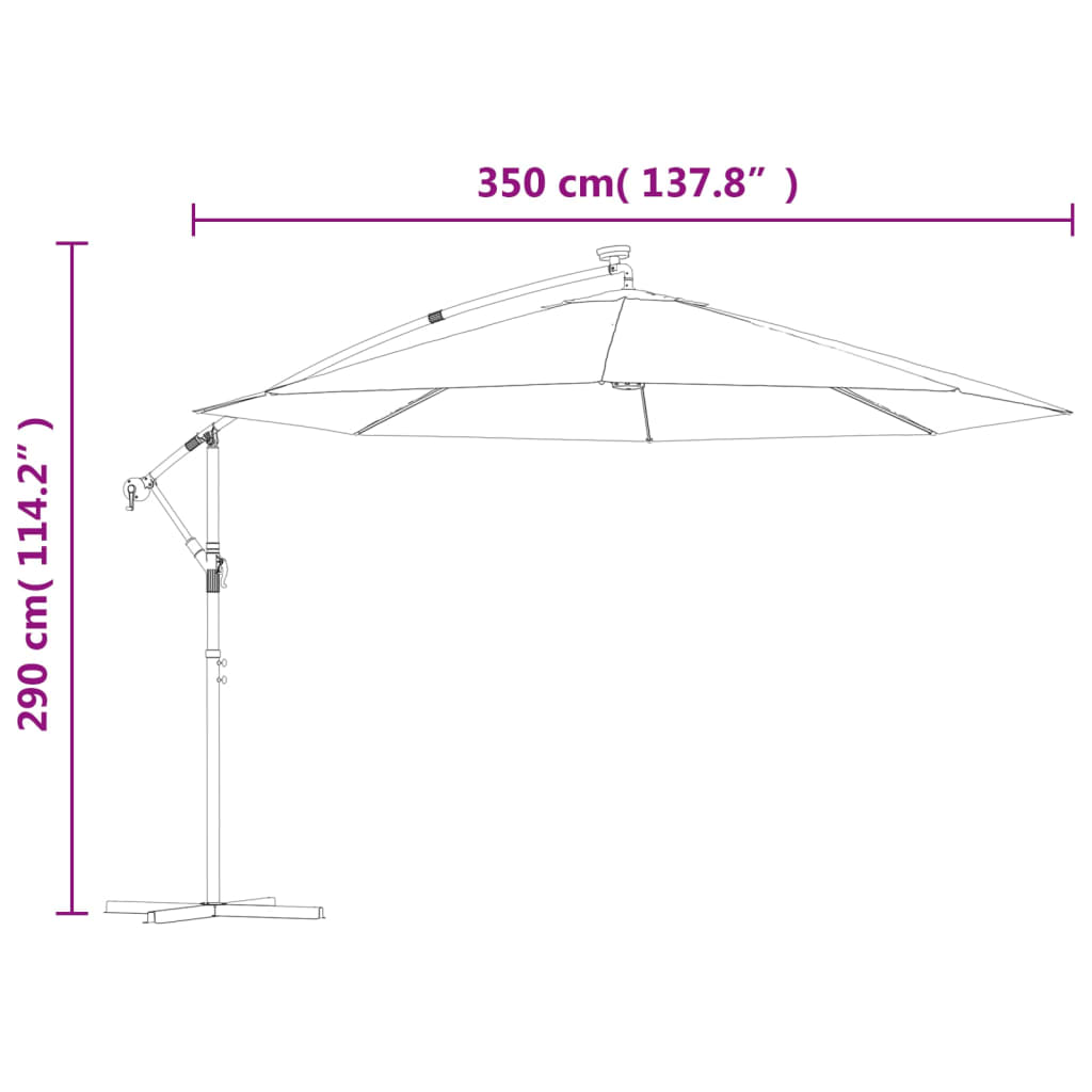 Konzolni vrtni suncobran LED s metalnim stupom 350 cm krem