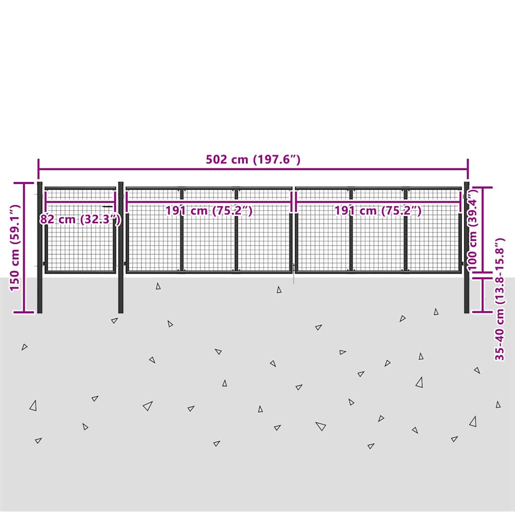 Vrtna vrata čelična 500 x 100 cm antracit