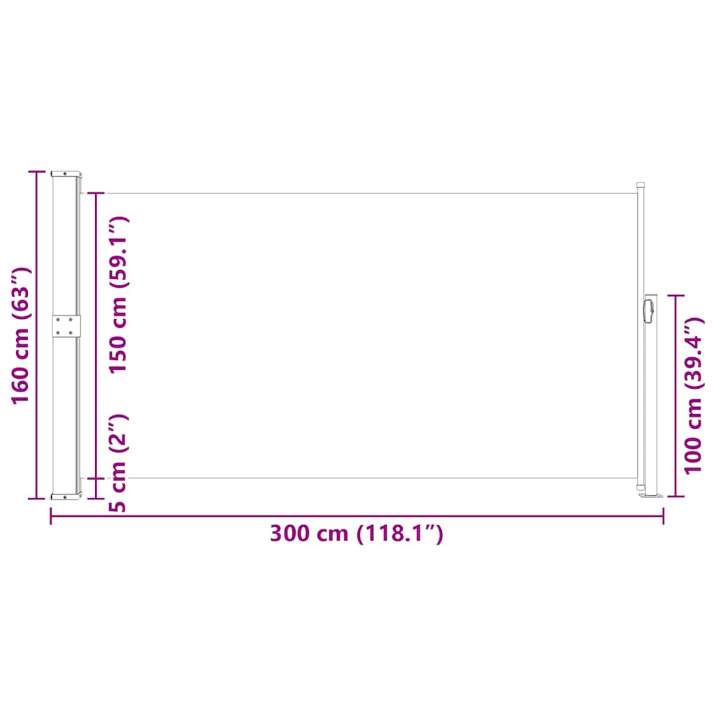 Uvlačiva bočna tenda za terasu 160 x 300 cm siva