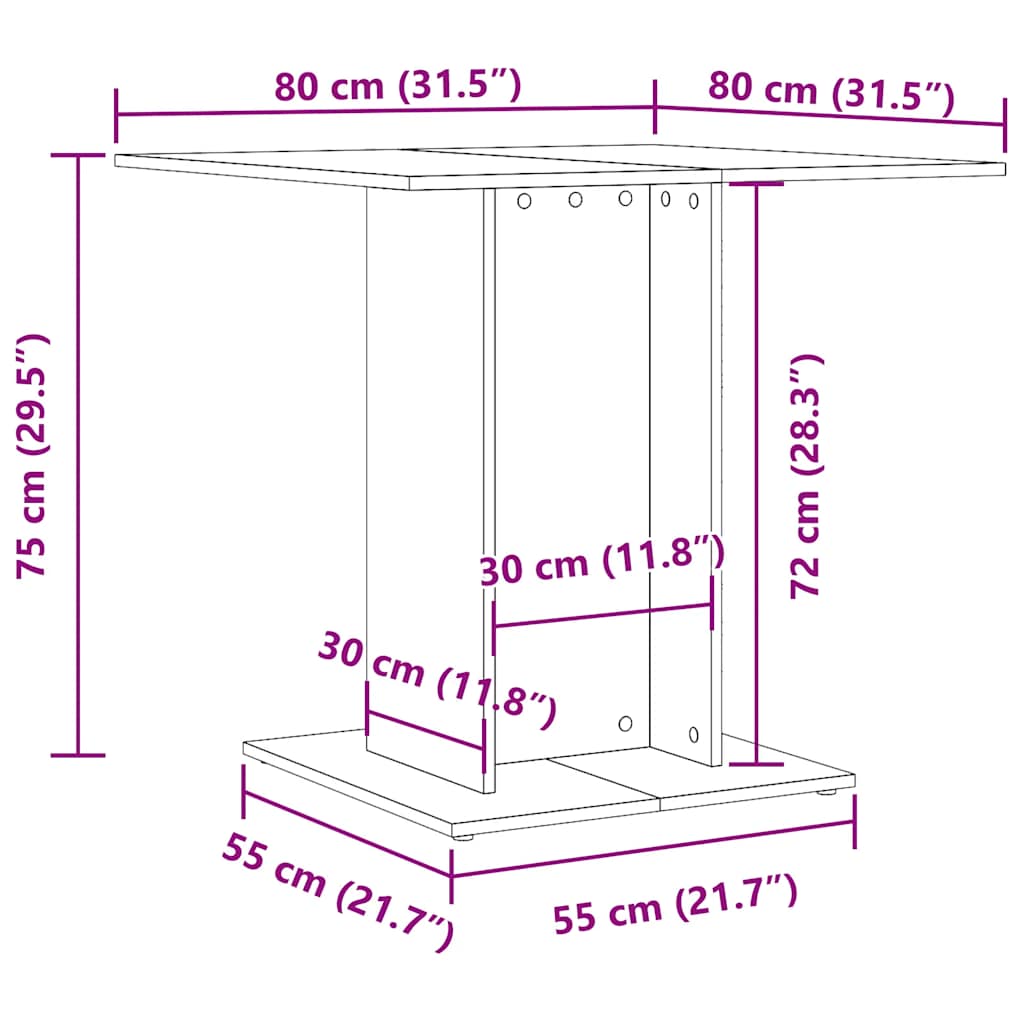 Blagovaonski stol crni 80 x 80 x 75 cm od konstruiranog drva