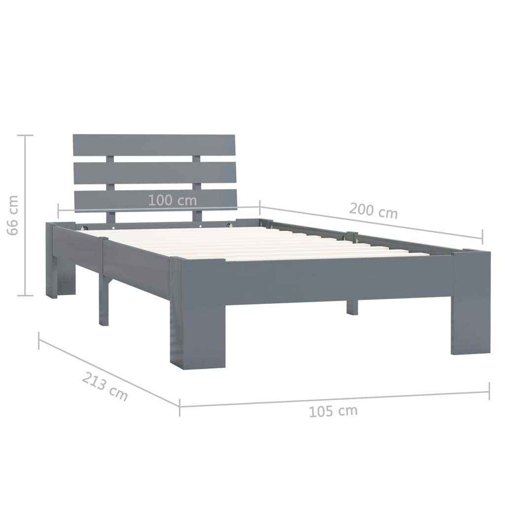 Okvir za krevet od masivne borovine sivi 100 x 200 cm