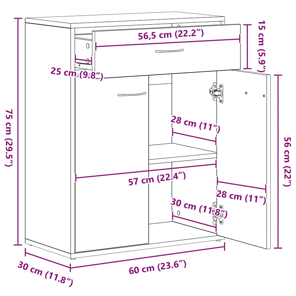 Komoda siva boja betona 60 x 30 x 75 cm od konstruiranog drva