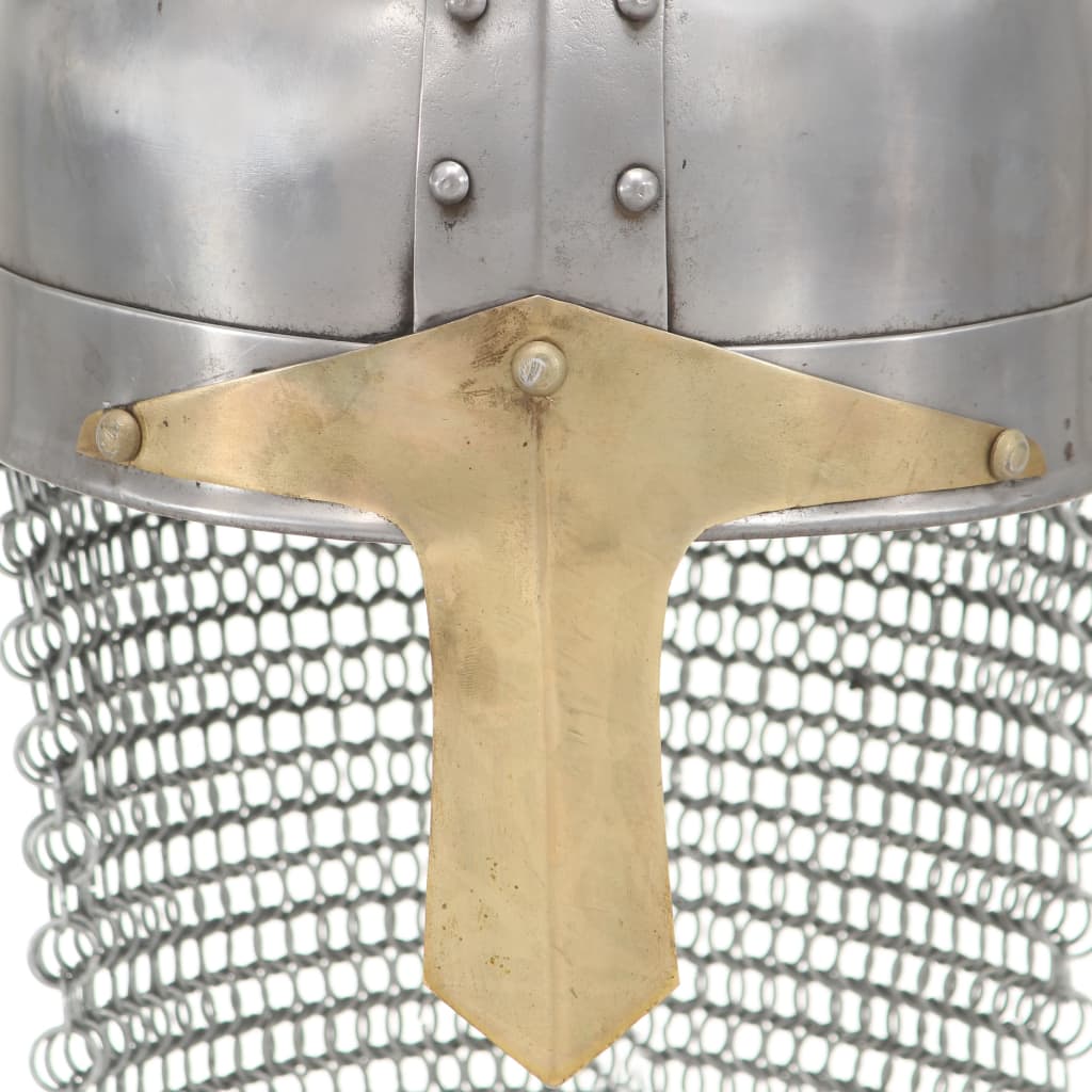 Replika križarske viteške kacige za LARP srebrna čelična
