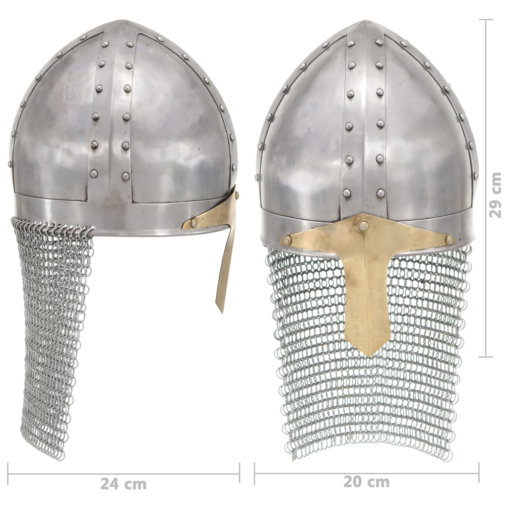 Replika križarske viteške kacige za LARP srebrna čelična