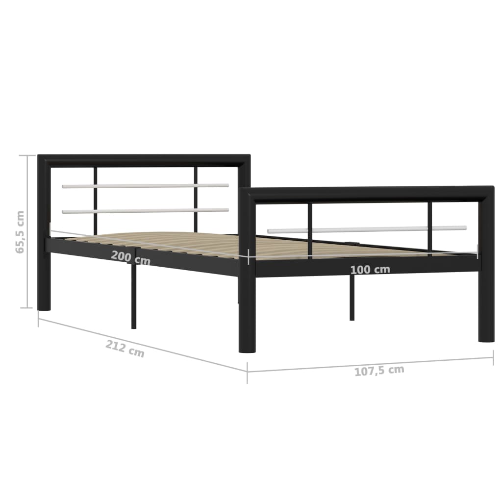 Okvir za krevet crno-bijeli metalni 90 x 200 cm