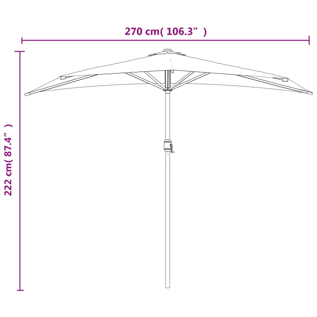 Balkonski suncobran bordo 270 x 144 x 222 cm polukružni