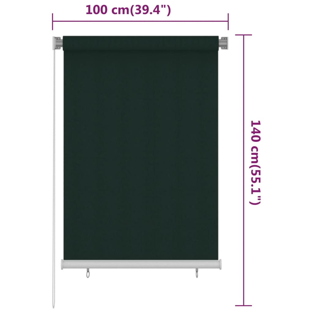 Vanjska roleta za zamračivanje 100 x 140 cm tamnozelena HDPE