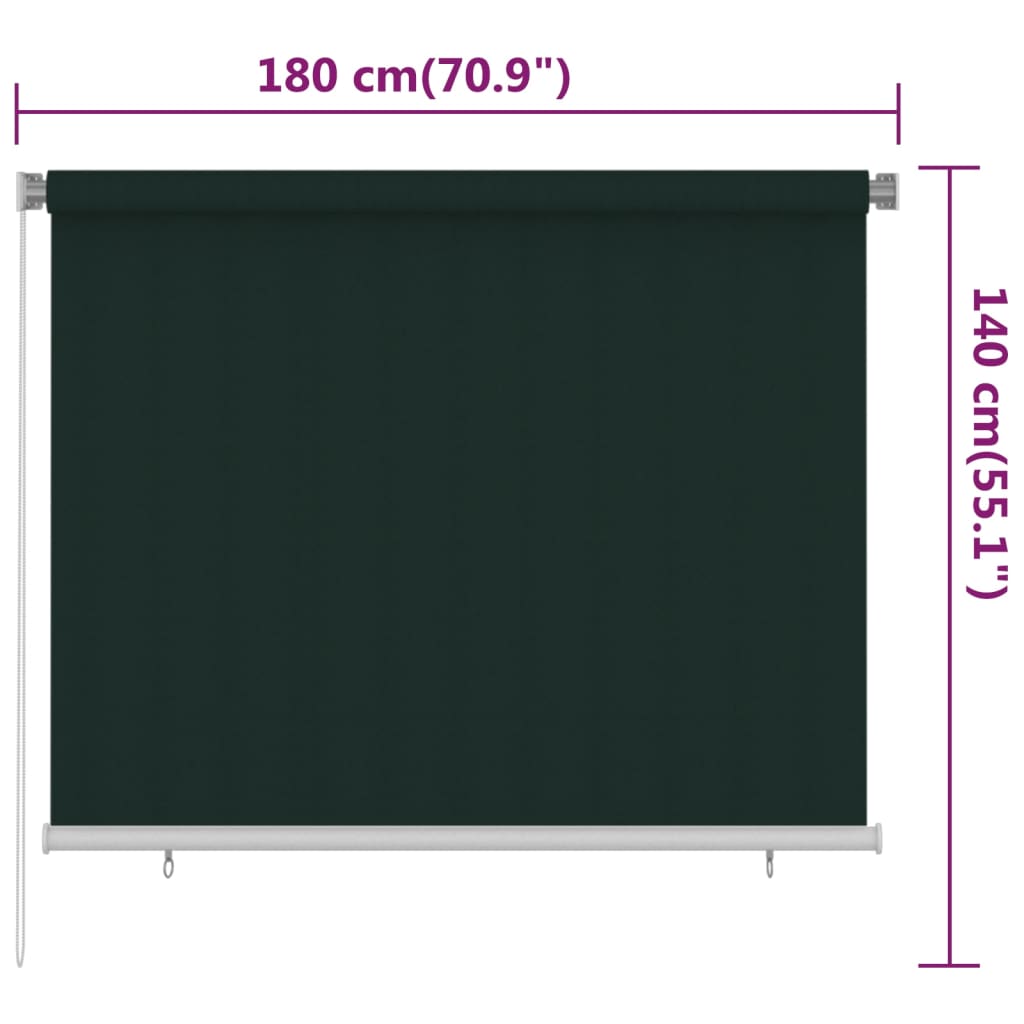 Vanjska roleta za zamračivanje 180 x 140 cm tamnozelena HDPE
