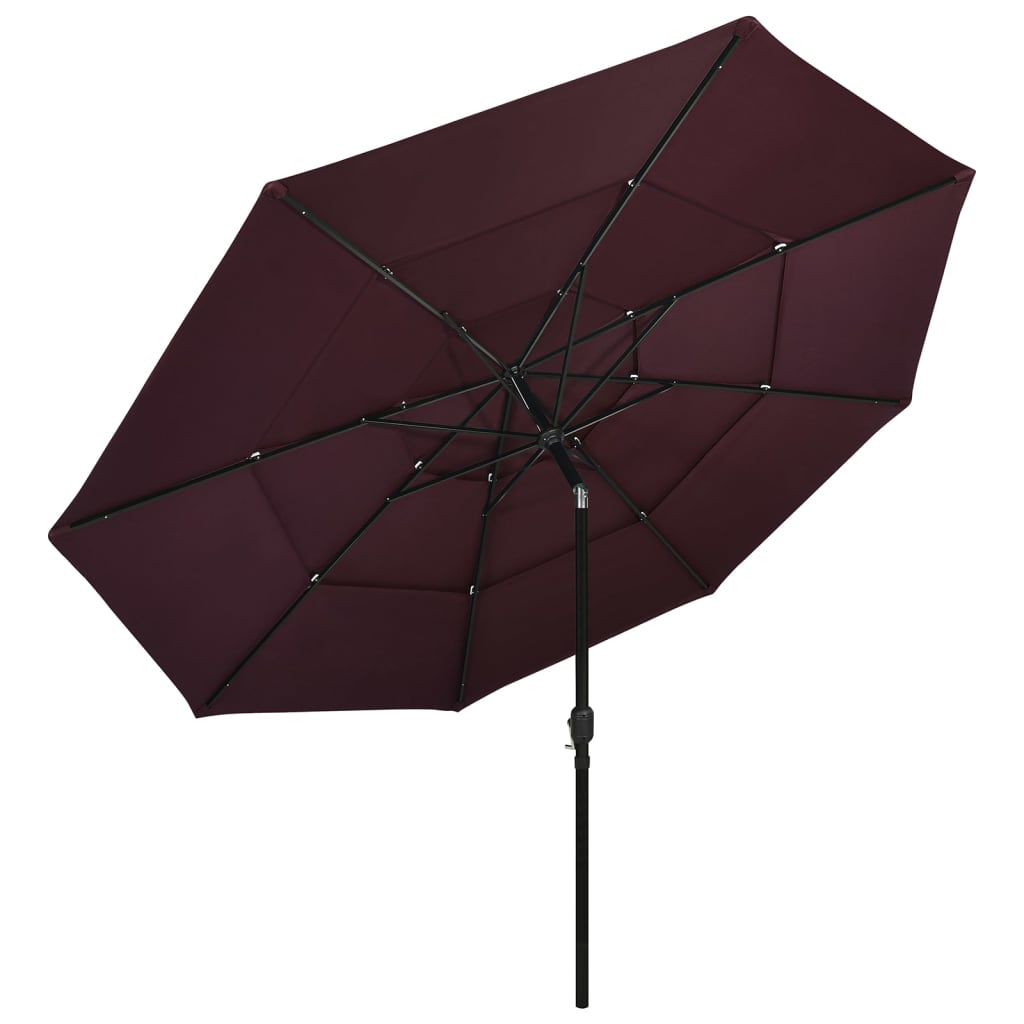 Vrtni suncobran s 3 razine i aluminijskim stupom 3,5 m bordo