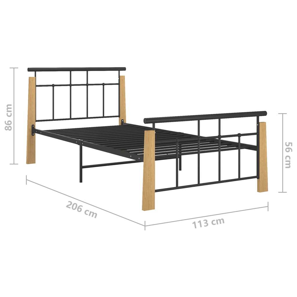Okvir za krevet od metala i masivne hrastovine 100 x 200 cm