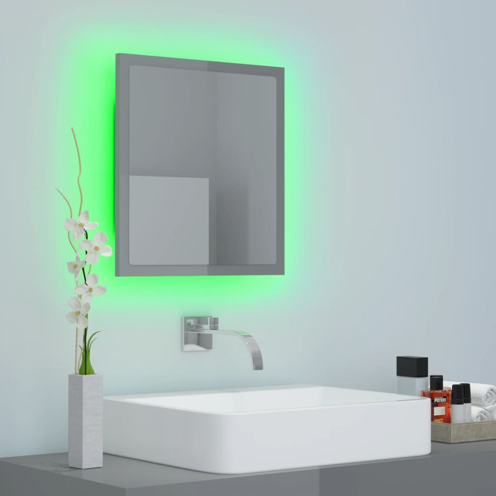 LED kupaonsko ogledalo visoki sjaj sivo 40x8,5x37 cm akrilno