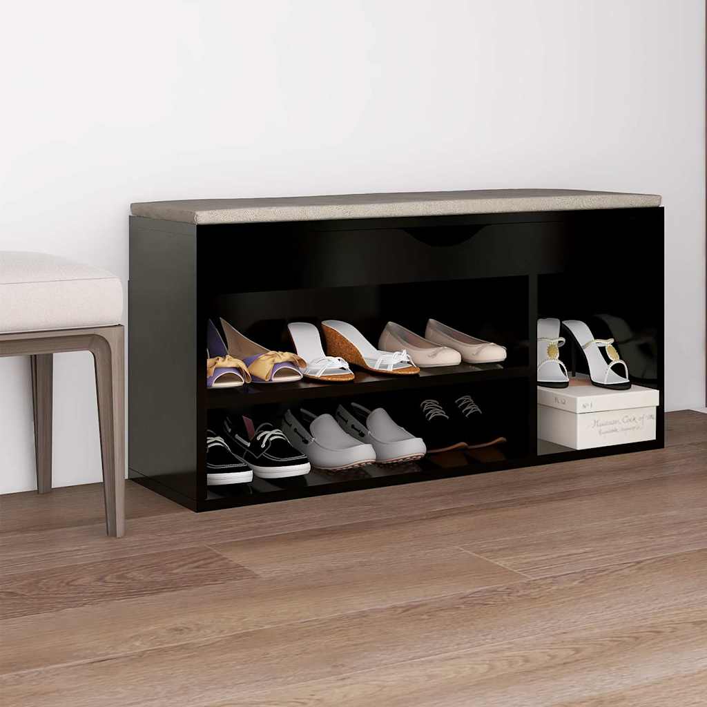 Klupa za cipele s jastukom crna 104x30x49 cm konstruirano drvo