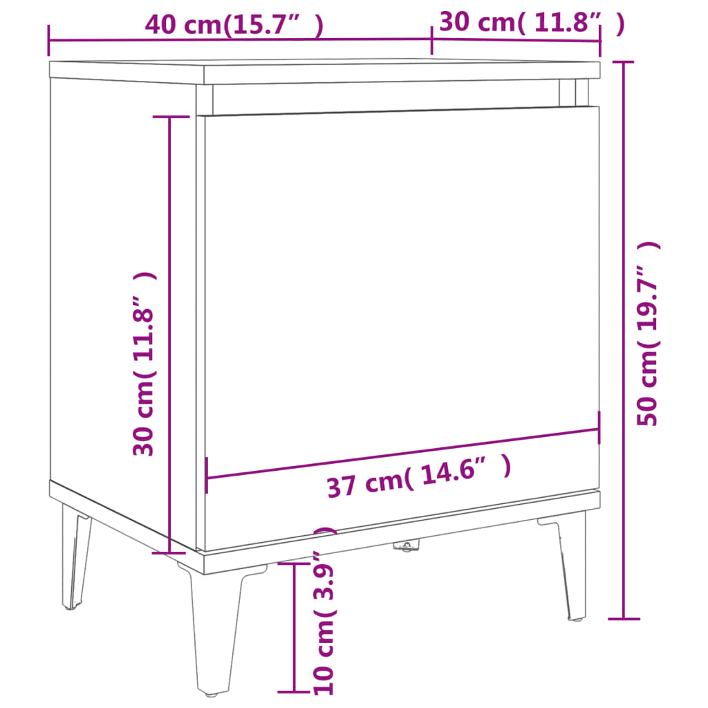 Noćni ormarići s metalnim nogama boja hrasta 40 x 30 x 50 cm