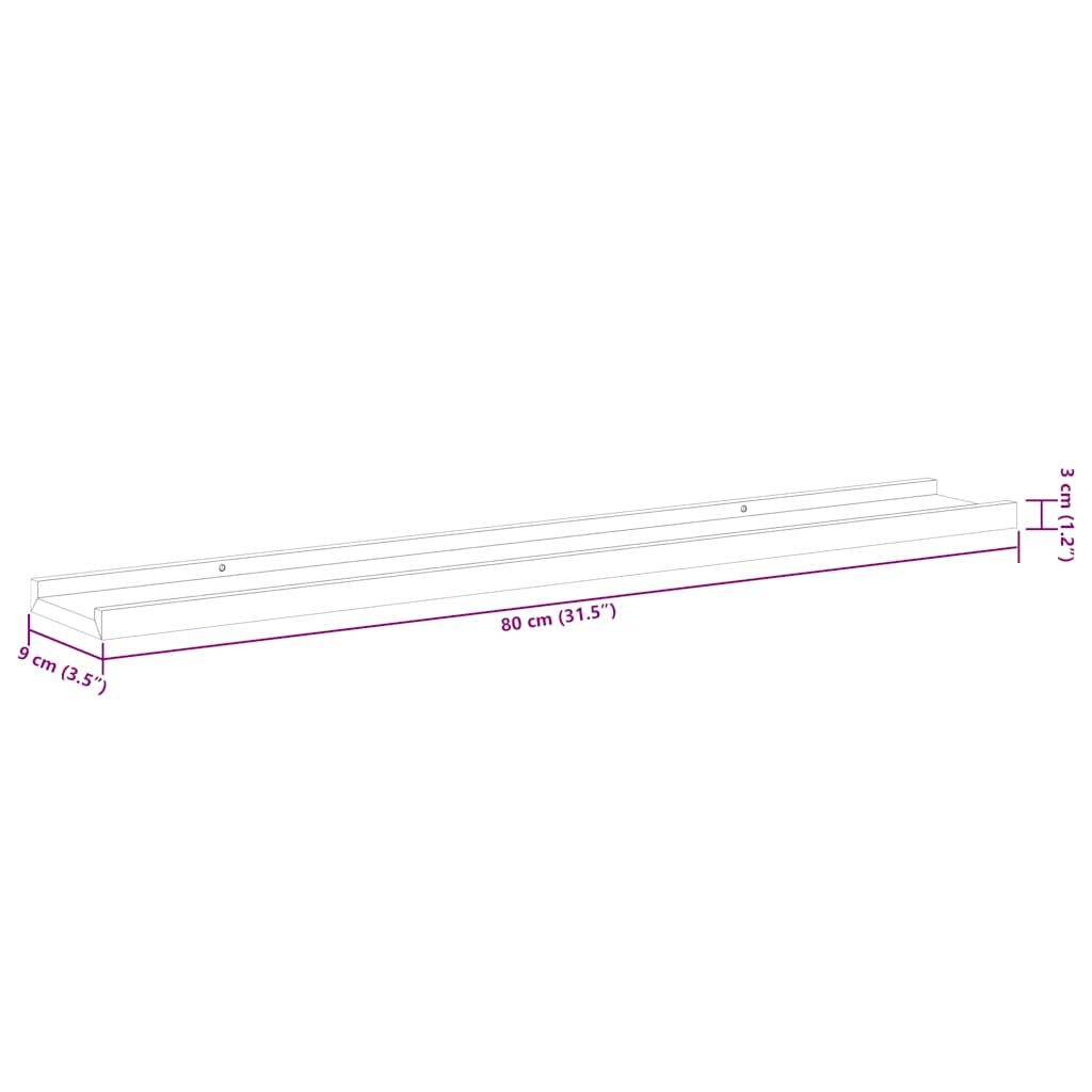 Zidne police 2 kom siva boja betona 80 x 9 x 3 cm
