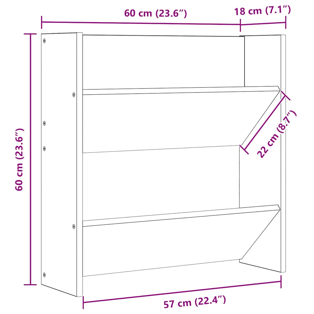 Zidni ormarići za cipele 2 kom sjajni crni 60x18x60 cm drveni