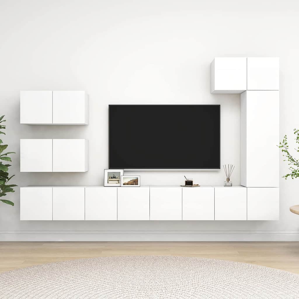 8-dijelni set TV ormarića bijeli od konstruiranog drva Bijela