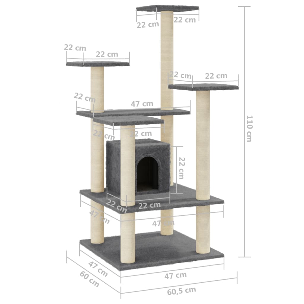 Penjalica za mačke sa stupovima za grebanje tamnosiva 110 cm