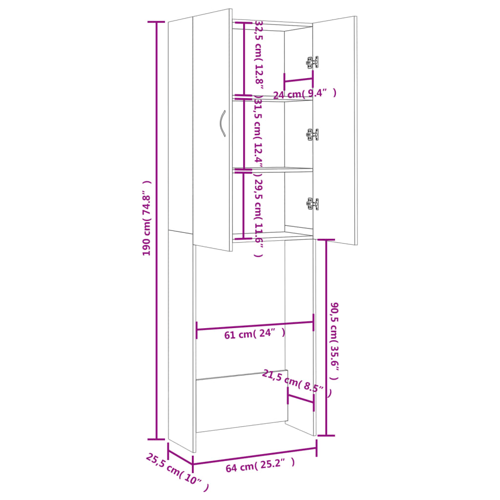 Ormarić za perilicu rublja boja smeđeg hrasta 64x25,5x190 cm