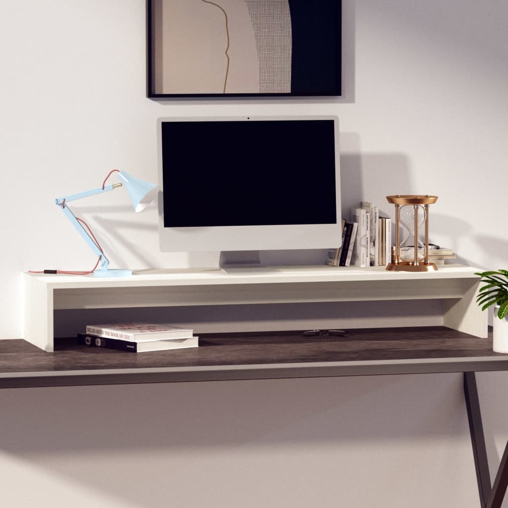 Stalak za monitor bijeli 100 x 27 x 15 cm od masivne borovine