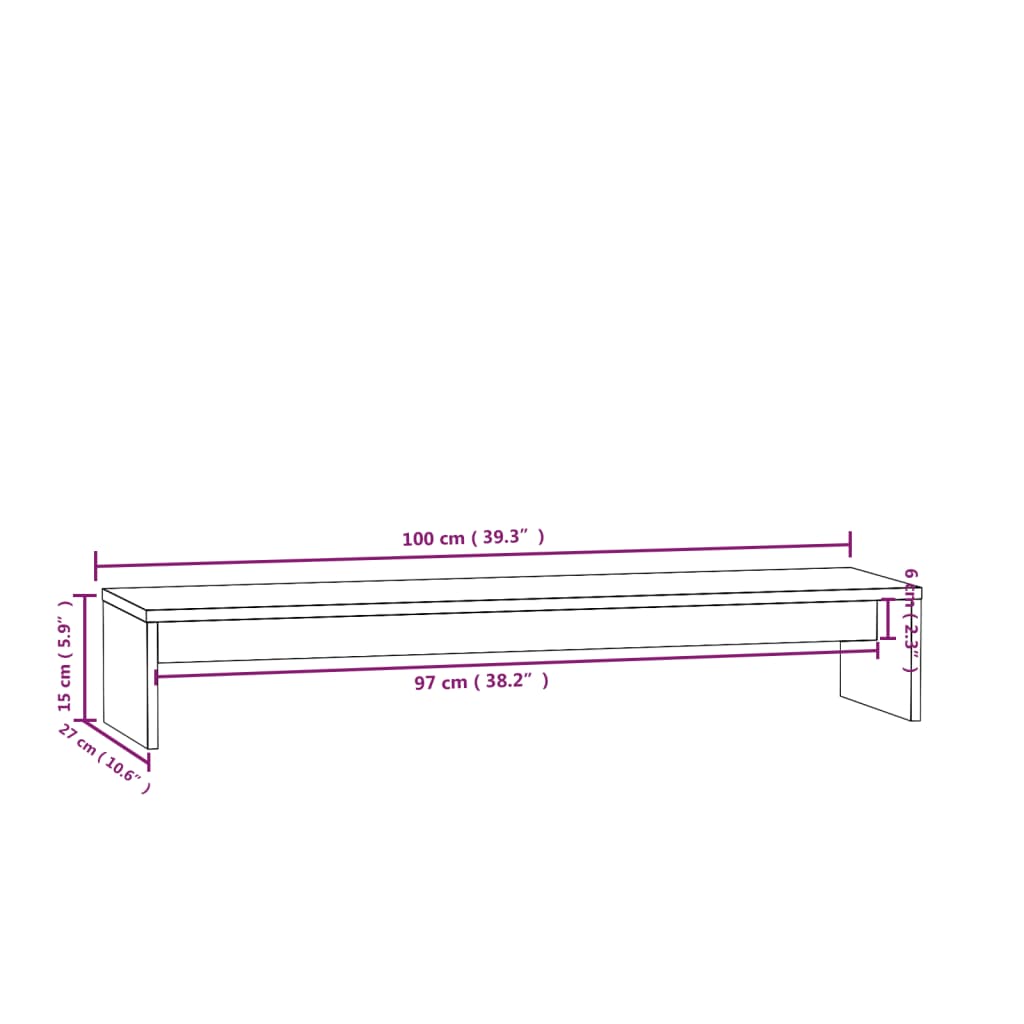 Stalak za monitor bijeli 100 x 27 x 15 cm od masivne borovine